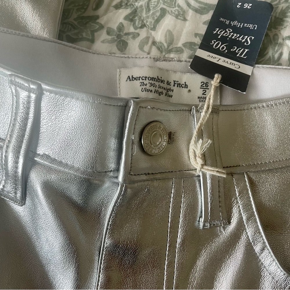 Abercrombie & Fitch Silver 90’s Straight Leg Vegan Leather Pants - Picture 6 of 11